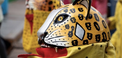 Tigre de la danza del Calalá, personaje central del Corpus Christi en Suchiapa